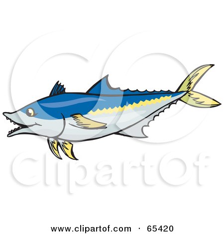Royalty-Free (RF) Clipart Illustration of a Long Blue And Yellow Tuna Fish by Dennis Holmes Designs