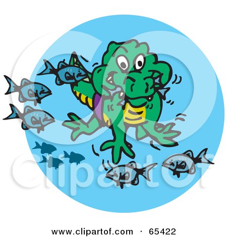 Royalty-Free (RF) Clipart Illustration of a Swimming Crocodile Eating Fish by Dennis Holmes Designs