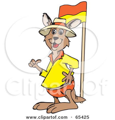 Royalty-Free (RF) Clipart Illustration of a Kangaroo Standing By A Lifeguard Flag by Dennis Holmes Designs