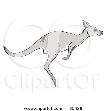 Royalty-Free (RF) Clipart Illustration of a Leaping Gray Kangaroo In Profile by Dennis Holmes Designs