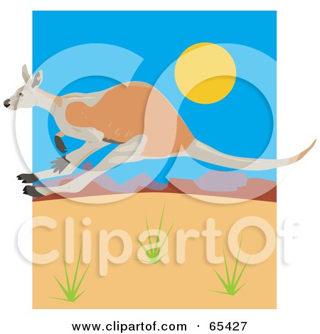 Royalty-Free (RF) Clipart Illustration of a Kangaroo Hopping Through The Desert by Dennis Holmes Designs