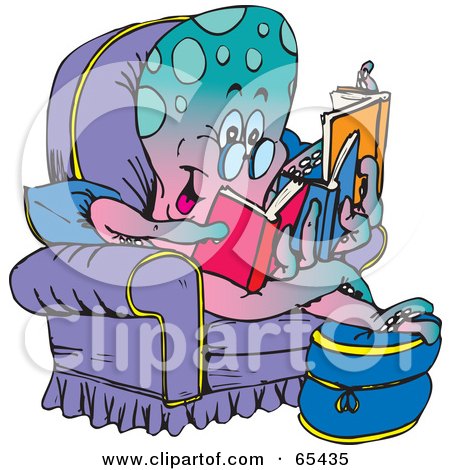 Royalty-Free (RF) Clipart Illustration of a Relaxed Octopus Reading In A Chair by Dennis Holmes Designs