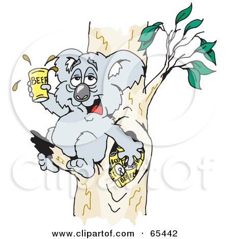 Royalty-Free (RF) Clipart Illustration of a Koala Drinking Beer In A Tree by Dennis Holmes Designs