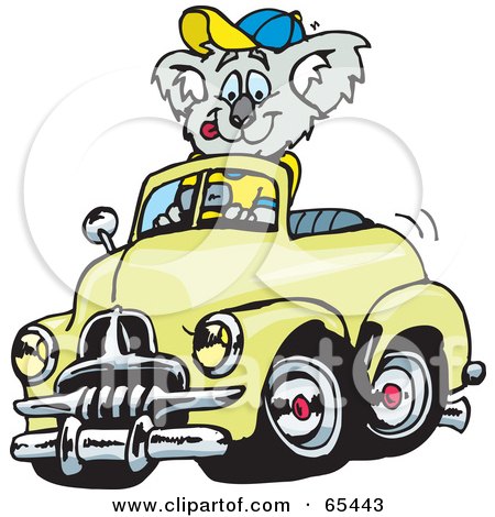 Royalty-Free (RF) Clipart Illustration of a Koala Driving A Yellow Holden FJ by Dennis Holmes Designs
