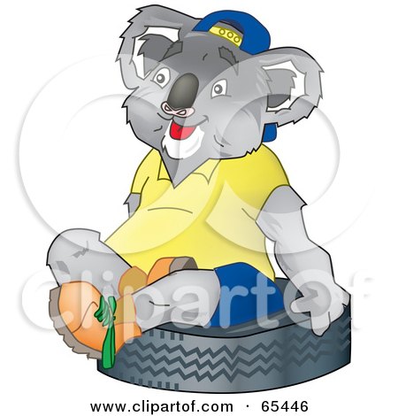Royalty-Free (RF) Clipart Illustration of a Koala Sitting On A Tire by Dennis Holmes Designs
