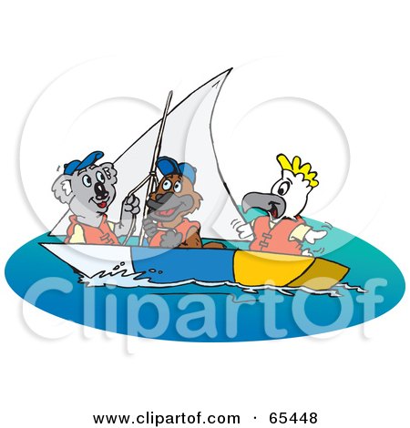 Royalty-Free (RF) Clipart Illustration of a Koala, Platypus And Cockatoo Sailing by Dennis Holmes Designs