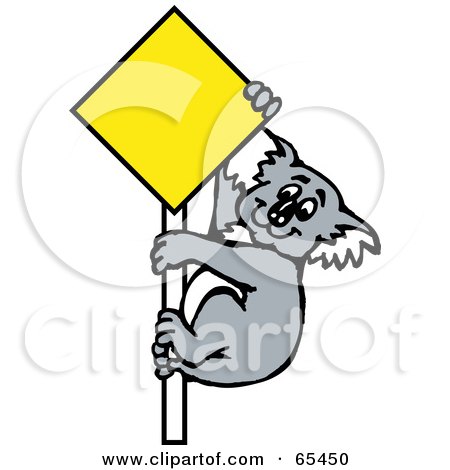 Royalty-Free (RF) Clipart Illustration of a Koala Climbing A Blank Yellow Sign by Dennis Holmes Designs