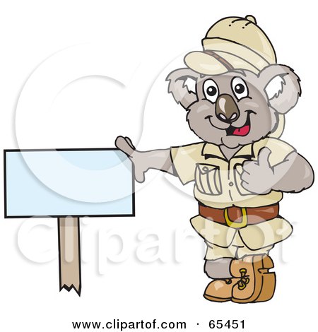 Royalty-Free (RF) Clipart Illustration of a Safari Koala Leaning Against A Blank Sign by Dennis Holmes Designs