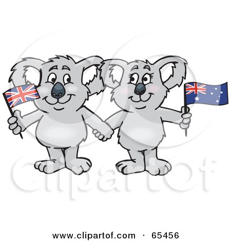 Royalty-Free (RF) Clipart Illustration of Two Koalas With Australian Flags by Dennis Holmes Designs