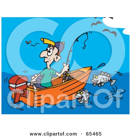Royalty-Free (RF) Clipart Illustration of a Lone Man Fishing And Watching A Fly by Dennis Holmes Designs