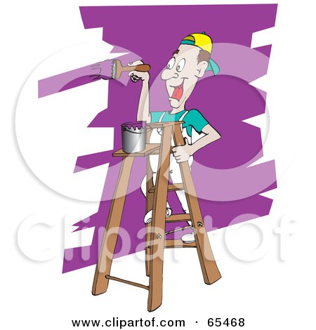 Royalty-Free (RF) Clipart Illustration of a Happy Man Painting A Wall Purple by Dennis Holmes Designs