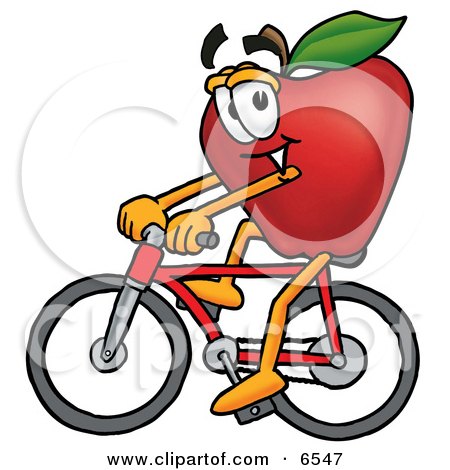 Red Apple Character Mascot Riding a Bicycle Clipart Picture by Mascot Junction