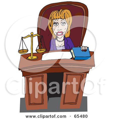 Royalty-Free (RF) Clipart Illustration of a Female Attorney Sitting Behind A Desk by Dennis Holmes Designs
