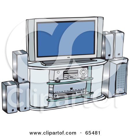 Royalty-Free (RF) Clipart Illustration of a Home Entertainment Center With Surround Sound And A Plasma Tv by Dennis Holmes Designs