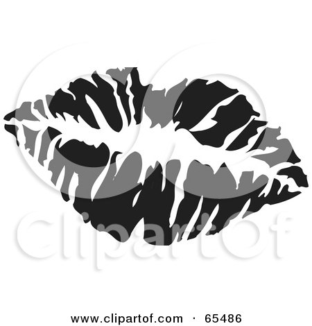 Royalty-Free (RF) Clipart Illustration of a Black And White Lipstick Kiss by Dennis Holmes Designs
