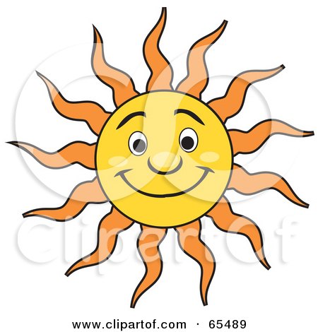 Royalty-Free (RF) Clipart Illustration of a Friendly Smiling Sun With Orange Rays And Shiny Cheeks by Dennis Holmes Designs