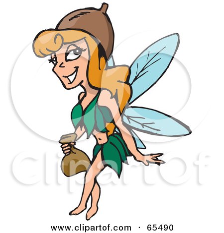 Royalty-Free (RF) Clipart Illustration of a Pretty Female Spite In Green, Carrying A Sack by Dennis Holmes Designs