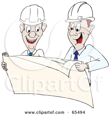 Royalty-Free (RF) Clipart Illustration of Two Builders Reviewing Plans by Dennis Holmes Designs