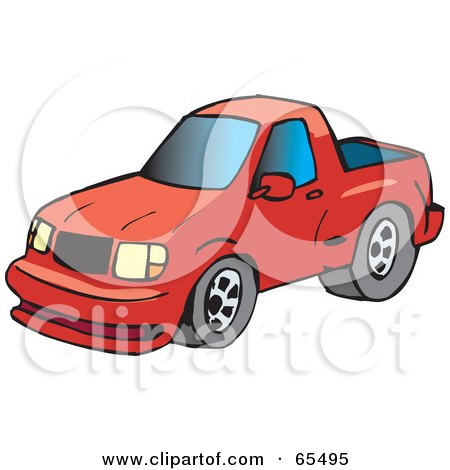 Royalty-Free (RF) Clipart Illustration of a Red Pickup Truck With Blue Windows by Dennis Holmes Designs