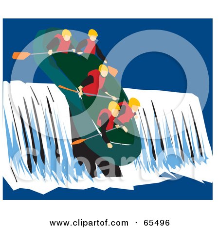 Royalty-Free (RF) Clipart Illustration of a Team Of Rafters Riding Down A Waterfall by Dennis Holmes Designs