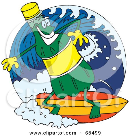 Royalty-Free (RF) Clipart Illustration of a Green Soda Bottle Surfing by Dennis Holmes Designs