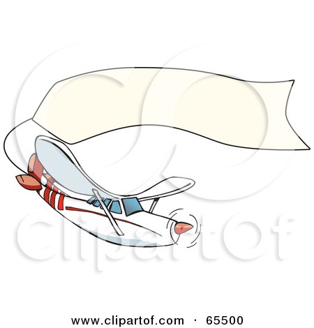 Royalty-Free (RF) Clipart Illustration of a White And Red Airplane Turning And Pulling A Blank Banner by Dennis Holmes Designs
