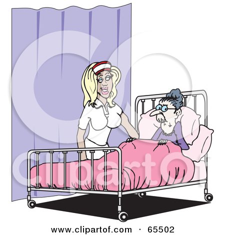 Royalty-Free (RF) Clipart Illustration of a Sexy Nurse Checking In On An Old Man by Dennis Holmes Designs