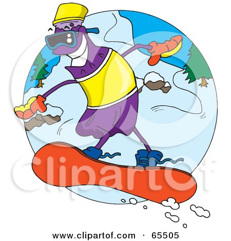 Royalty-Free (RF) Clipart Illustration of a Purple Soda Bottle Snowboarding by Dennis Holmes Designs