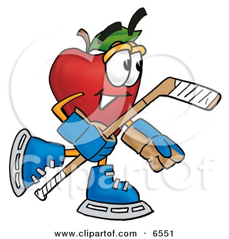 Red Apple Character Mascot Playing Ice Hockey Clipart Picture by Mascot Junction
