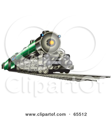 Royalty-Free (RF) Clipart Illustration of a Green Train Riding On Tracks by Dennis Holmes Designs