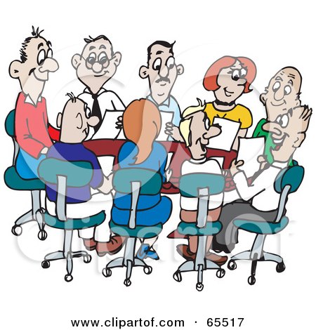 Royalty-Free (RF) Clipart Illustration of a Busy Office Meeting Of Adults by Dennis Holmes Designs
