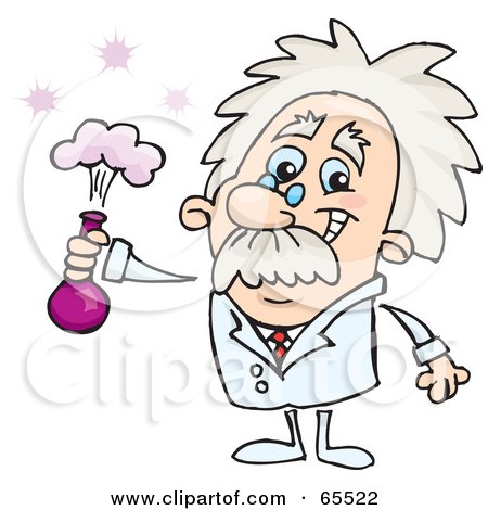 Royalty-Free (RF) Clipart Illustration of a Friendly Male Scientist Holding A Purple Potion by Dennis Holmes Designs