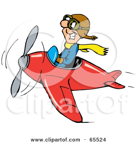 Royalty-Free (RF) Clipart Illustration of a Grinning Pilot Man Flying A Red Plane by Dennis Holmes Designs