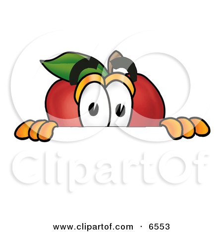 Red Apple Character Mascot Peeking Over a Horizontal Surface Clipart Picture by Mascot Junction