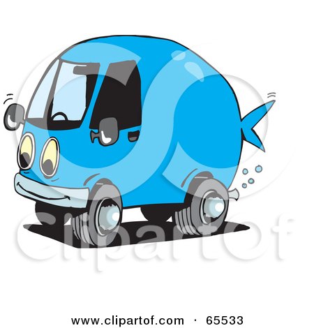 Royalty-Free (RF) Clipart Illustration of a Blue Fish Van by Dennis Holmes Designs