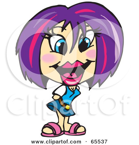 Royalty-Free (RF) Clipart Illustration of a Purple Haired Woman In A Blue Dress by Dennis Holmes Designs