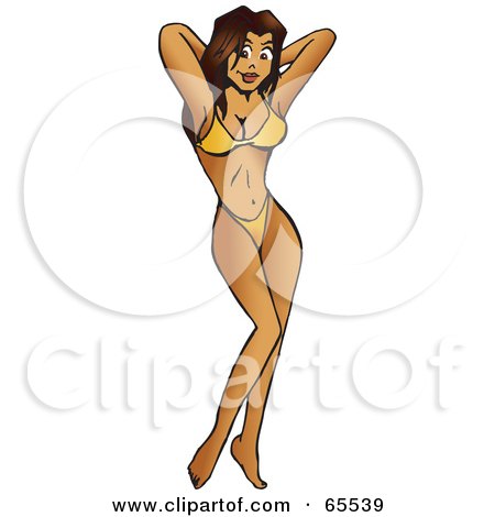 Royalty-Free (RF) Clipart Illustration of a Sexy Brunette Woman In A Yellow Bikini by Dennis Holmes Designs