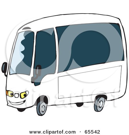 Royalty-Free (RF) Clipart Illustration of a White Bus Character With Yellow Eyes And A Blank Sign by Dennis Holmes Designs