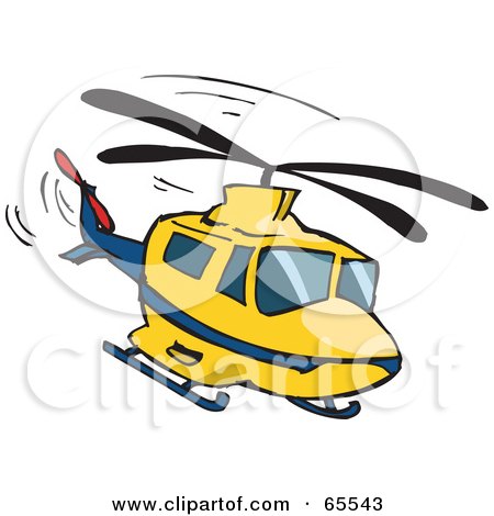 Royalty-Free (RF) Clipart Illustration of a Yellow And Blue Helicopter by Dennis Holmes Designs