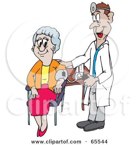 Royalty-Free (RF) Clipart Illustration of a Doctor Checking A Grandmother's Blood Pressure by Dennis Holmes Designs