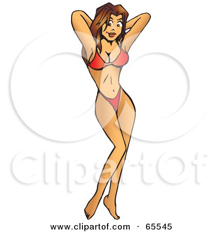 Royalty-Free (RF) Clipart Illustration of a Sexy Brunette Woman In A Red Bikini by Dennis Holmes Designs