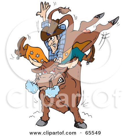Royalty-Free (RF) Clipart Illustration of a Rodeo Cowboy On A Furious Bull by Dennis Holmes Designs