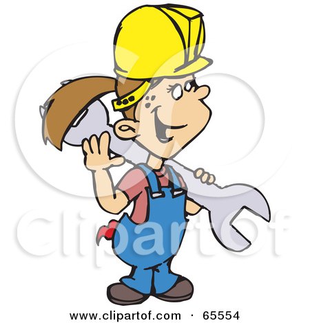 Royalty-Free (RF) Clipart Illustration of a Handy Girl Carrying A Wrench by Dennis Holmes Designs