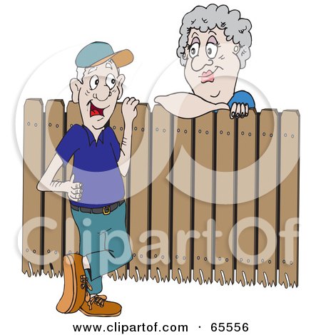 Royalty-Free (RF) Clipart Illustration of a Man And Woman Talking Over A Fence by Dennis Holmes Designs