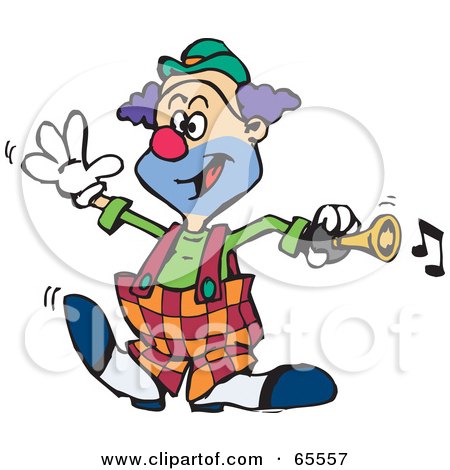 Royalty-Free (RF) Clipart Illustration of a Friendly Clown Squeezing A Horn by Dennis Holmes Designs
