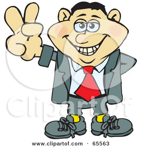 Royalty-Free (RF) Clipart Illustration of a Peaceful Businessman Gesturing The Peace Sign - Version 1 by Dennis Holmes Designs
