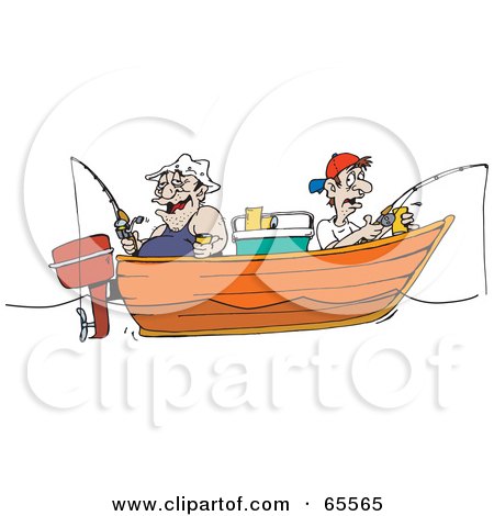 Royalty-Free (RF) Clipart Illustration of Fat And Skinny Men Fishing In A Boat by Dennis Holmes Designs