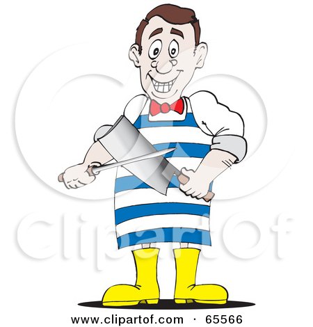 Royalty-Free (RF) Clipart Illustration of a Butcher Man Sharpening His Knife by Dennis Holmes Designs