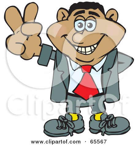 Royalty-Free (RF) Clipart Illustration of a Peaceful Businessman Gesturing The Peace Sign - Version 2 by Dennis Holmes Designs