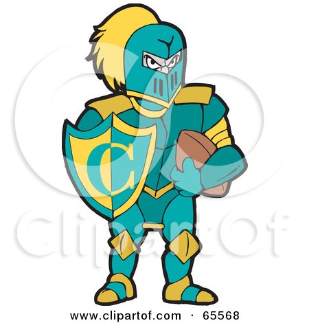 Royalty-Free (RF) Clipart Illustration of a Football Knight Holding A Shield And Ball by Dennis Holmes Designs